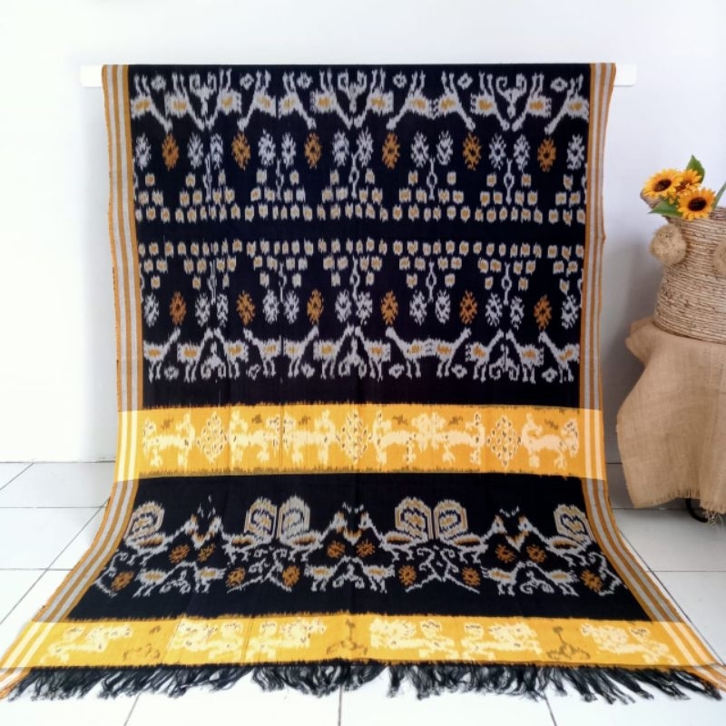 KAIN TENUN BLANKET TRADISIONAL TROSO JEPARA MOTIF SUMBA WARNA KUNING, KAIN TENUN ETNIK NUSANTARA MOT