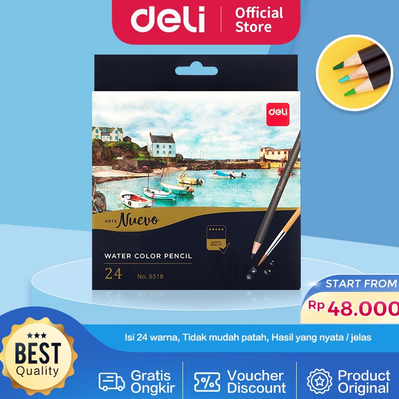 

KODE V8R4 Deli pensil warna 243648C watercolor dengan kuas nontoxic dapat dicuci dan teknologi hybrid 65X