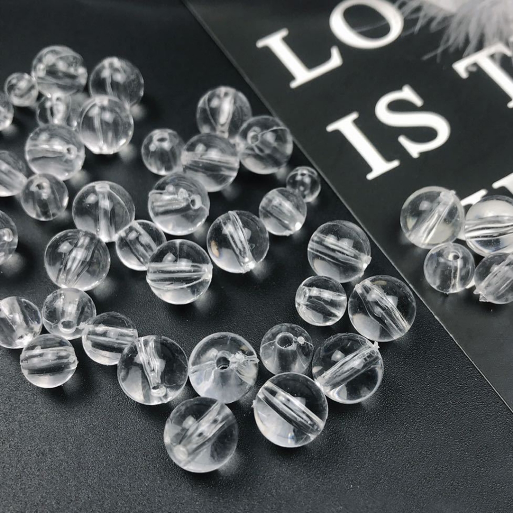 Ready 20-100pcs Manik Kristal Bening Transparan Manik Bulat Bening Transparant 4-12mm Manik Mote Ben