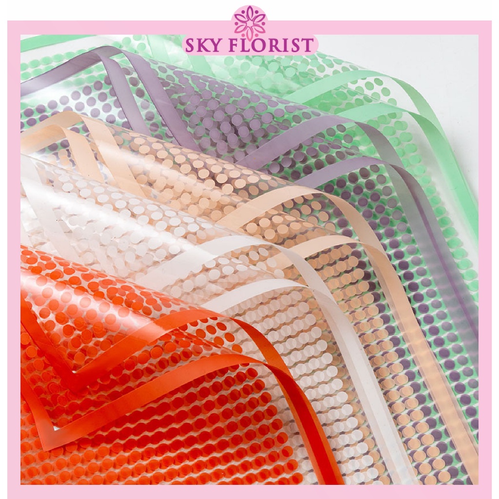 

20 LEMBAR Kertas Buket Polkadot Flower Wrapping Polkadot Cellophane Transparan List Florist Ecer KB6189