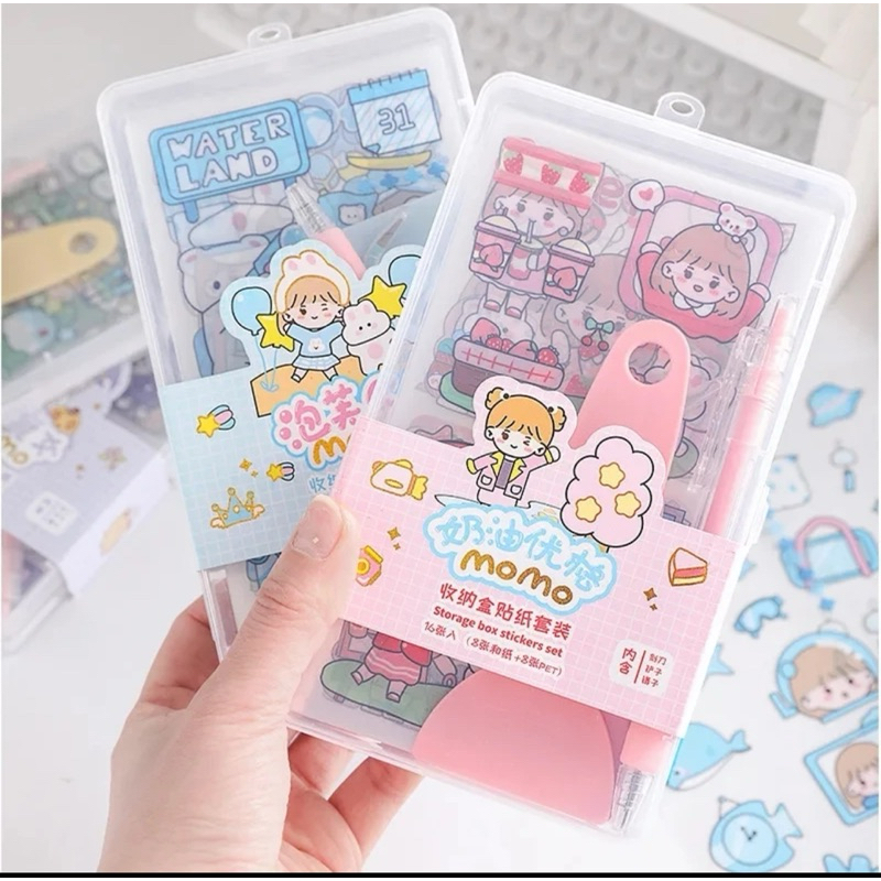 

Sticker Set Storage Box Kit Paket Kotak Sticker isi 16 lembar Sticker Aesthetic Warna Pastel Lucu Kartun