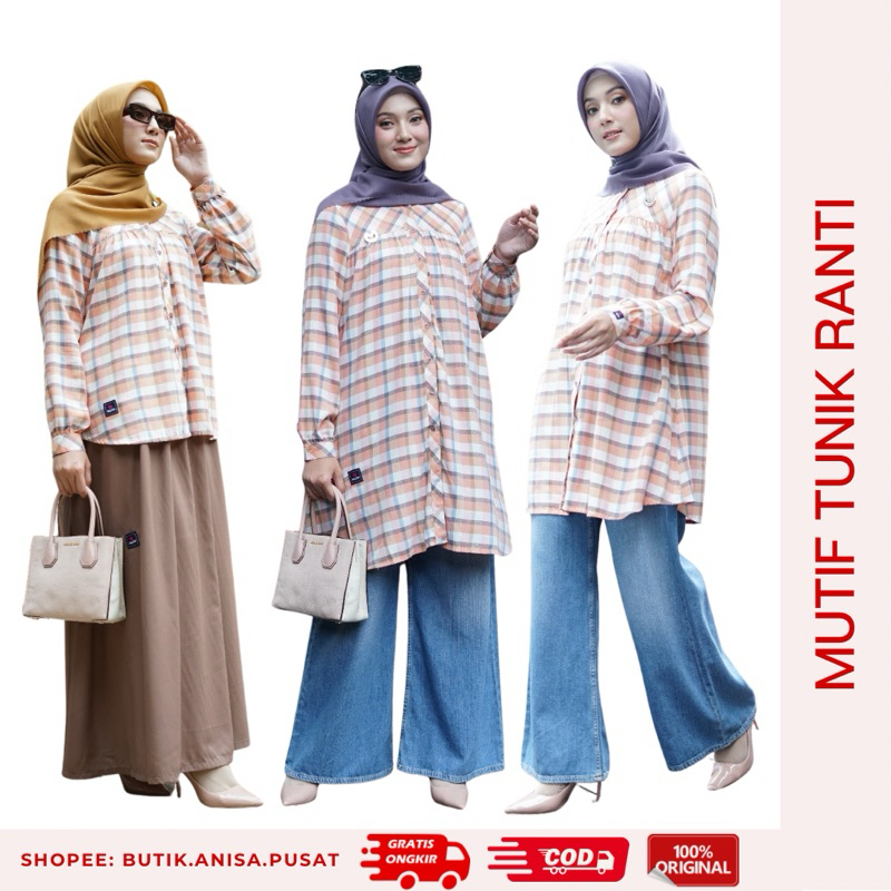 MUTIF TUNIK RANTI ORANGE GRAY Atasan Wanita