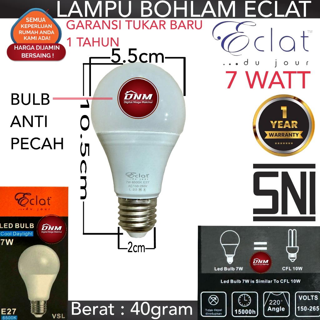 Lampu Bohlam Led bulb eclat 7 watt 7W Putih CDL E27