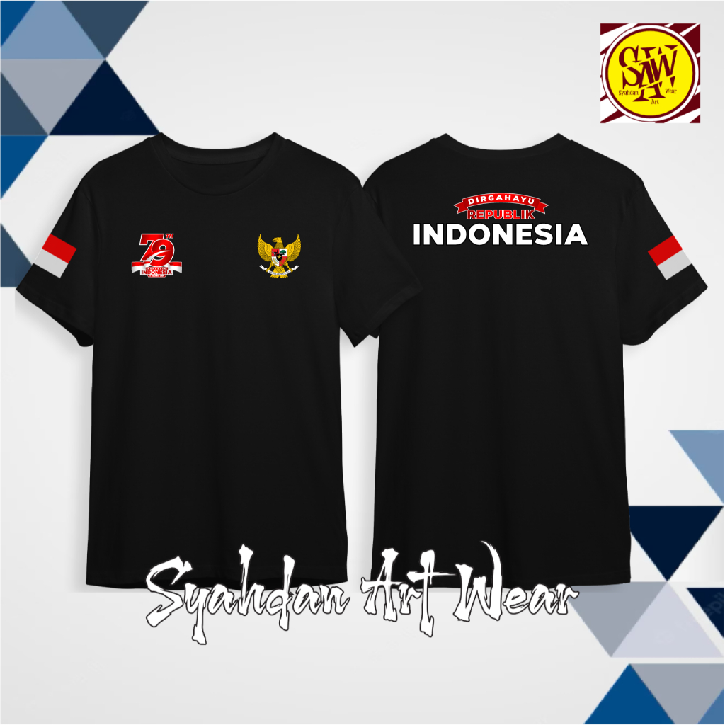 KAOS LOGO 79 TAHUN FONT TEBAL BEAG BENDERA DAN GARUDA DEPAN / KAOS DIRGAHAYU REPUBLIK INDONESIA BELA