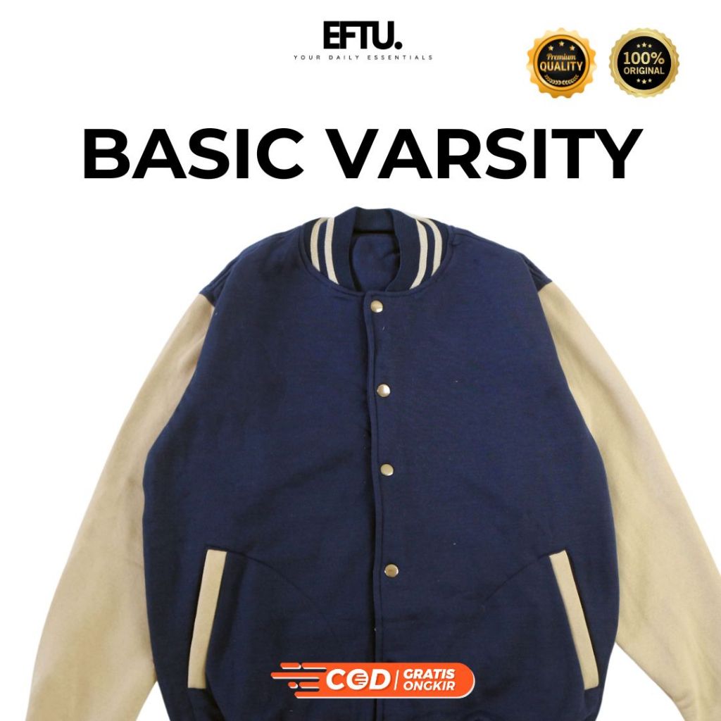 JACKET VARSITY BASIC BASEBALL PRIA WANITA UNISEX - NAVY CREAM