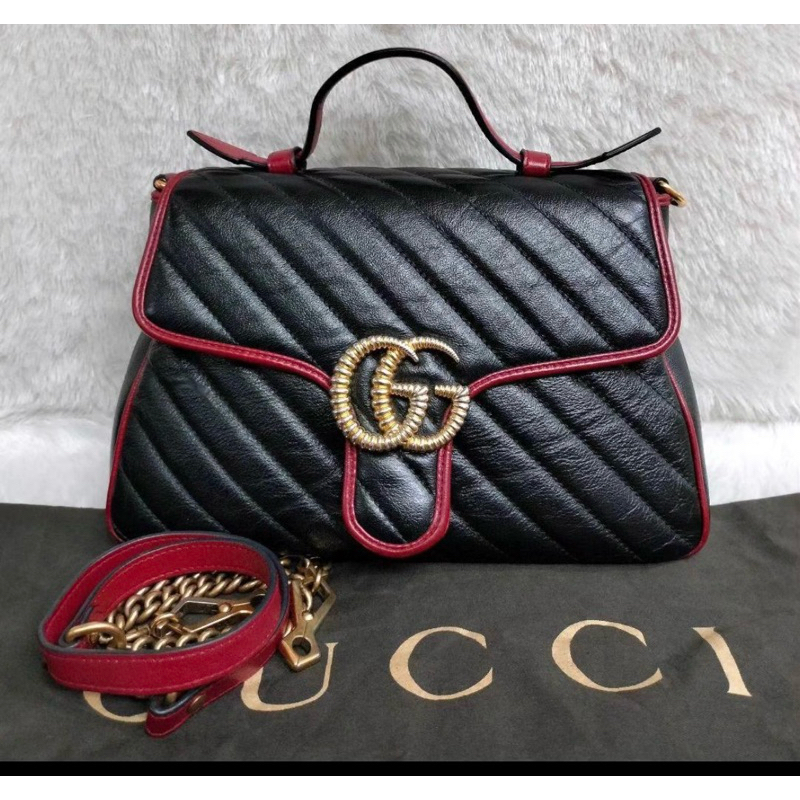 Gucci Marmont Top Handle Black Red GHW