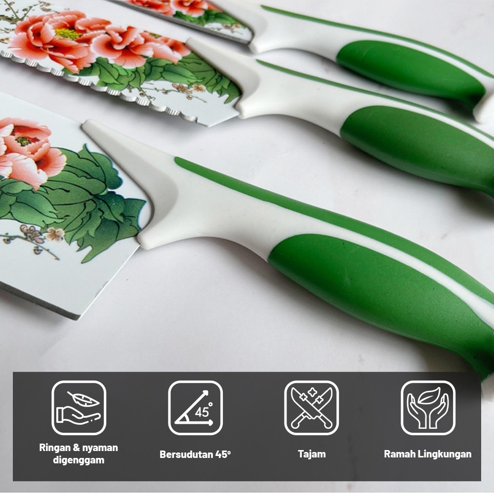 Flash Sale Pisau Dapur Set 5in1 Motif Bunga Flower Cantik Kitchen Knife Set Super Tajam Stainless Pe
