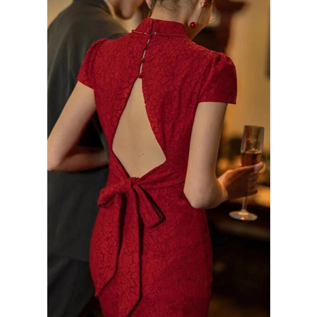 TRADISIONAL CHINESE WEDDING DRESS / RED MINI QIPAO/ CHINESE TEA/CEREMONY DRESS