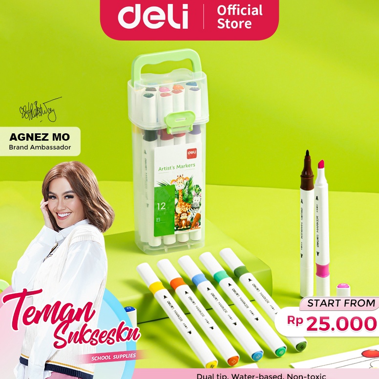 

KODE U32S Deli Spidol Sketsa Sketch Marker 12 64 Warna Dual Tip Non Toxic HM12