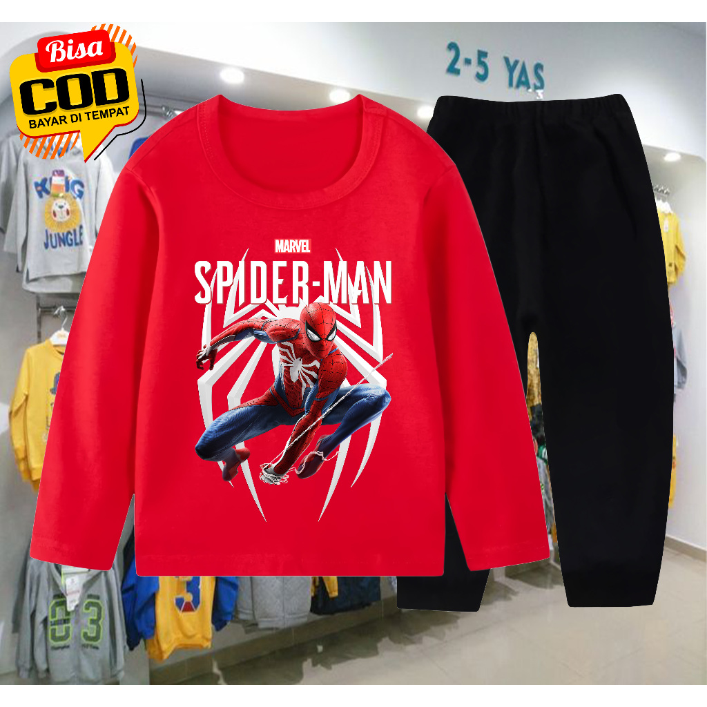SETELAN PIYAMA BAJU TIDUR ANAK LAKI LAKI USIA 3-10 TAHUN SPIDERMAN
