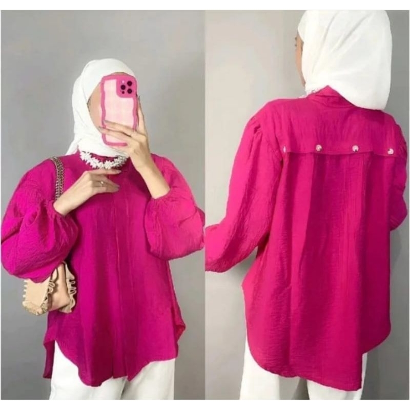 ATASAN BLOUSE KEMEJA POLO LINEN REMPEL KANCING BELAKANG UKURAN JUMBO