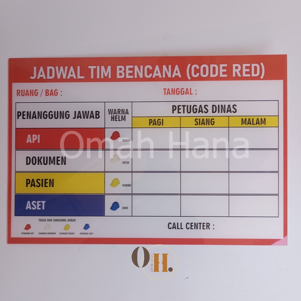 

KODE G53J Akrilik Code Red Jadwal Tim Bencana Eco Papan Siaga Bencana Mini Papan Red Code Mini
