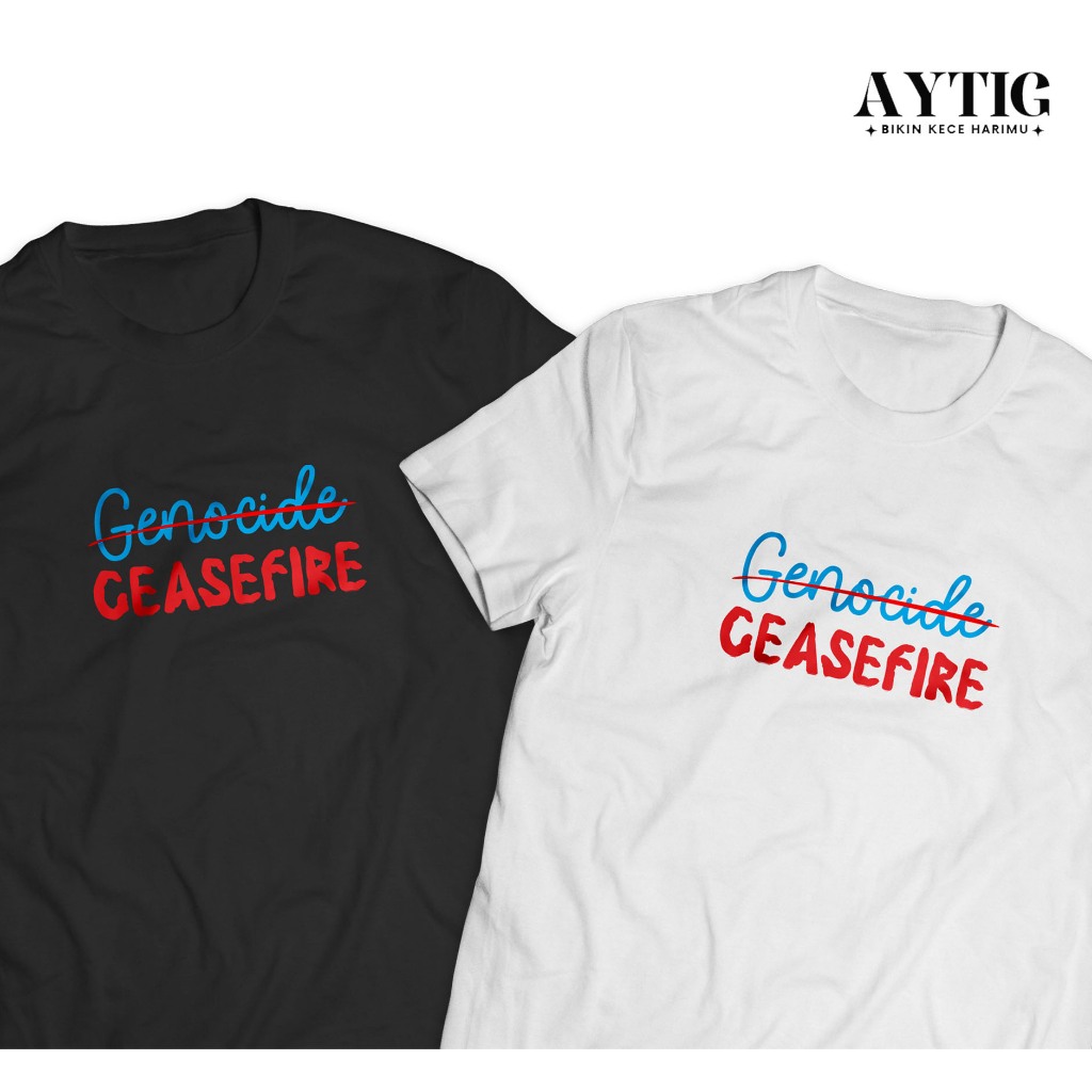 Aytig Kaos CEASEFIRE | Tshirt Baju Save Free Palestina Pria Wanita