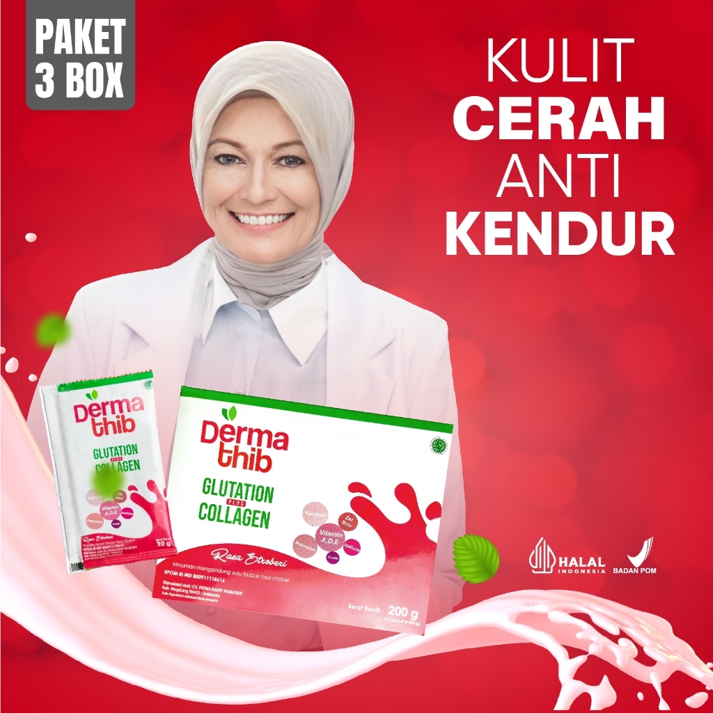 Paket 3 Box Minuman Kolagen Pemutih Badan Dermathib Premium Collagen Drink | Colagen Beauty Drink