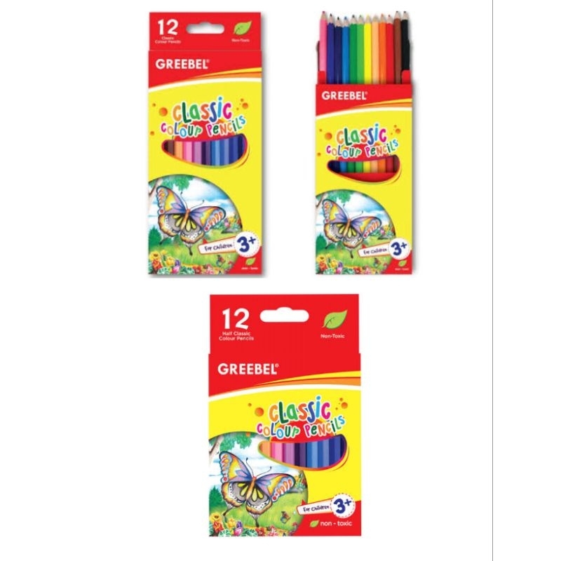 

Pensil Warna Kayu Greebel Panjang & Pendek 7012 & 3012 Isi 12 Warna | Classic Colour Pencils