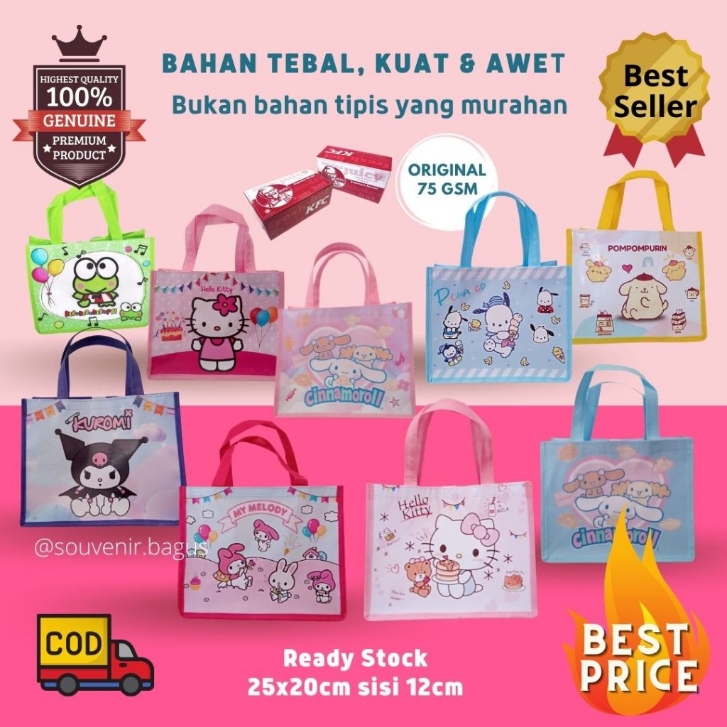 

Tas souvenir ultah Hello Kitty cinnamoroll kuromi Labubu pompompurin lotso sanrio Ulang tahun sanrio