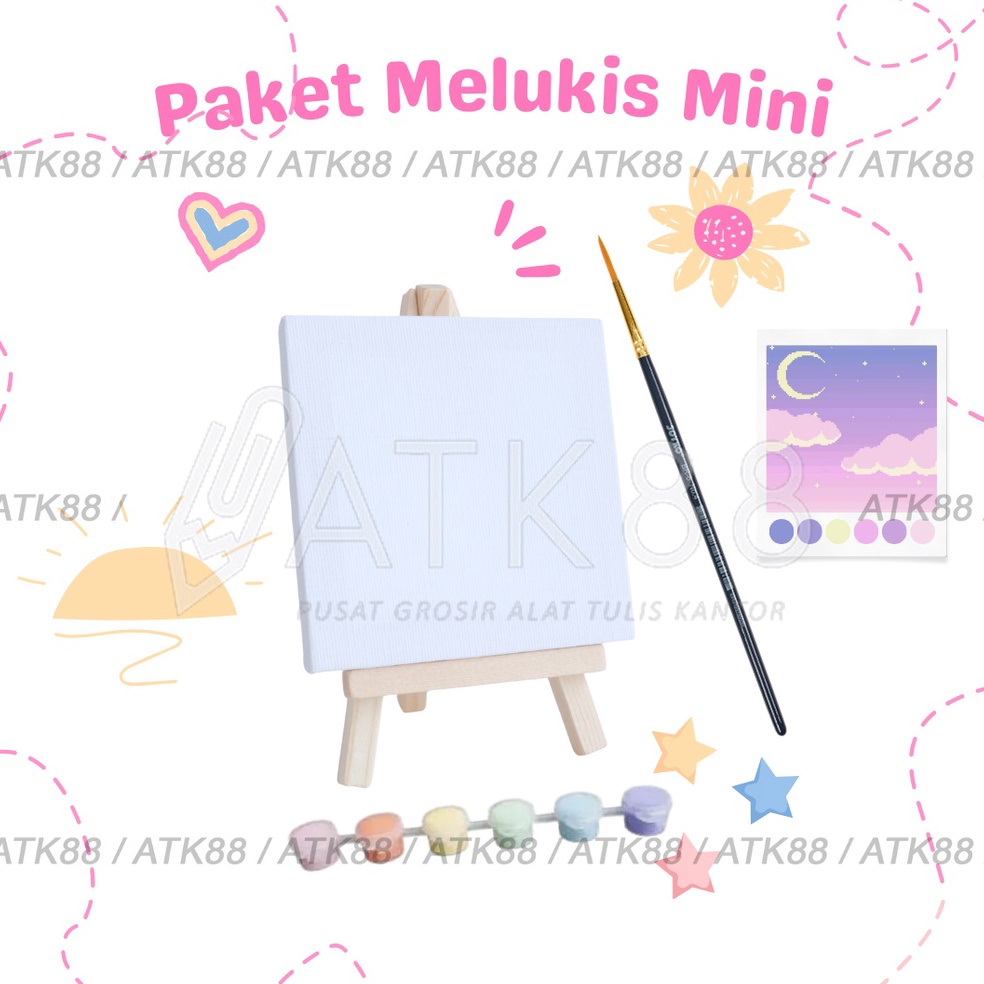 

KODE U19C Paket Melukis Mini Easel Acrylic Pastel Canvas Painting Kit Komplit Aesthetic