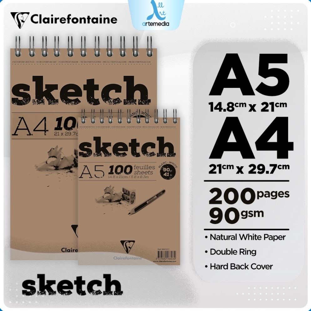 

KODE C48S Clairefontaine Sketchbook A5 A4 Sketch Portrait Spiral