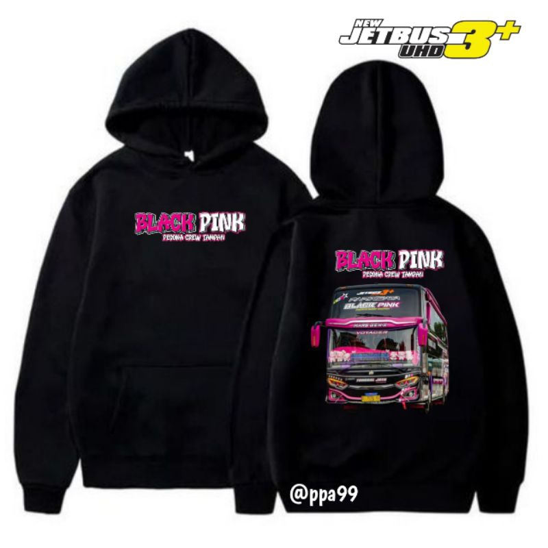 PPA99 - Sweater Hoodie Anak Bus Mania Basuri Telolet Black Pink Terbaru Usia 3-12 Tahun