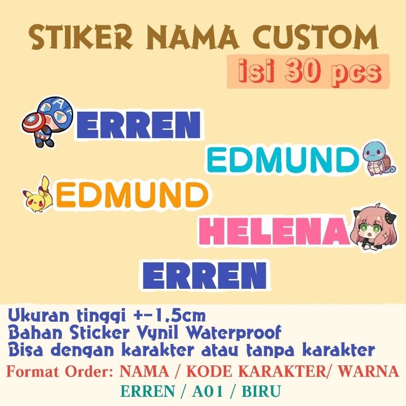 

(30pcs) Stiker Label Nama Anak