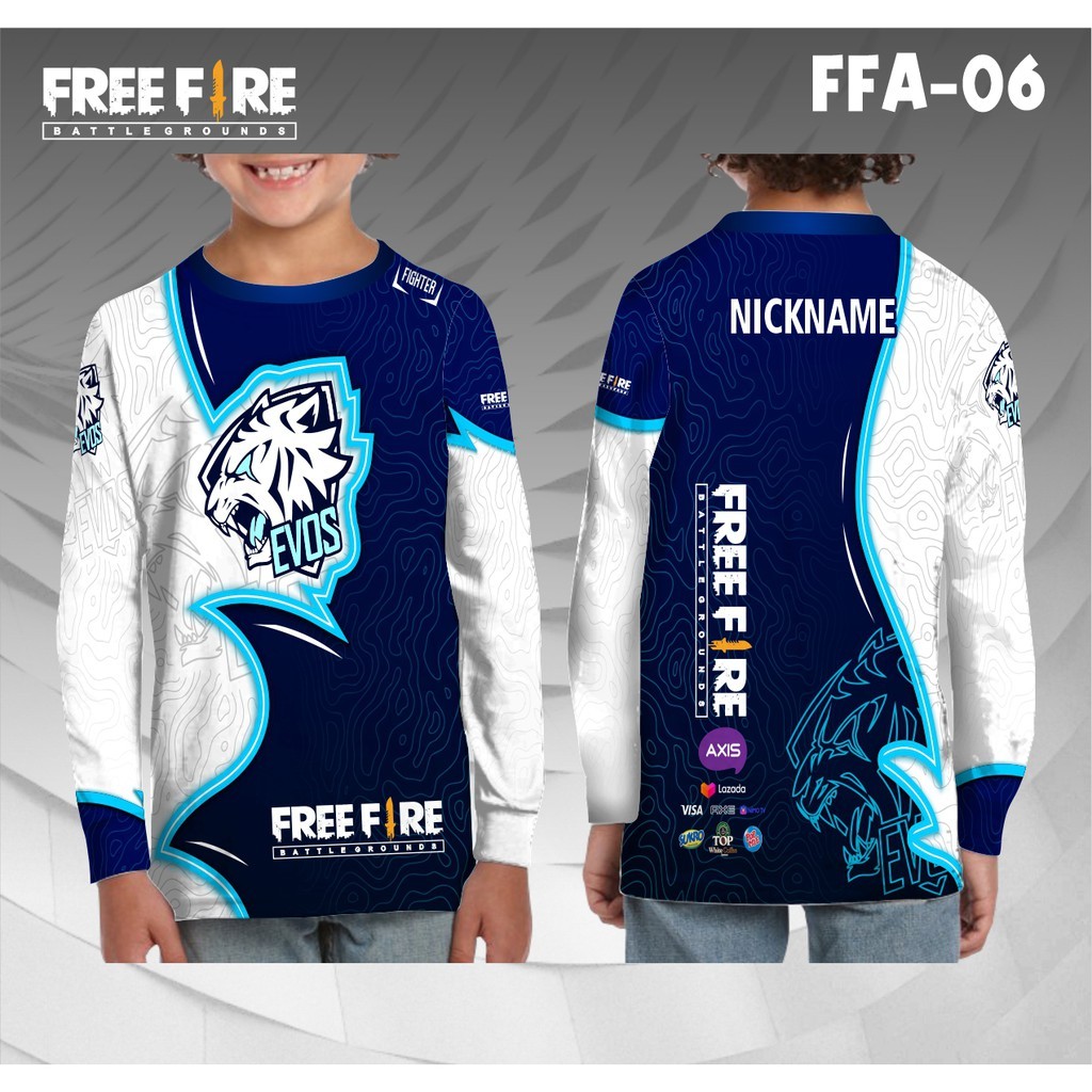 Kaos jersey evos ff baju gamer anak free fife lengan panjang