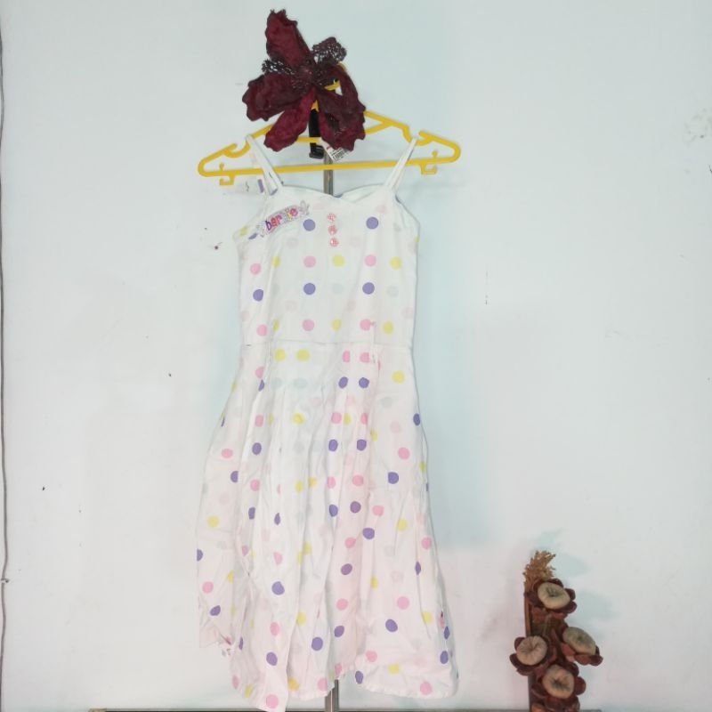 BARBIE Dress Anak Perempuan Tanpa Lengan Putih Polkadot *free aksesoris*