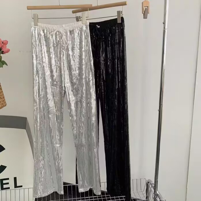 New women's pants with elastic sequins and loose Korean casual pants
