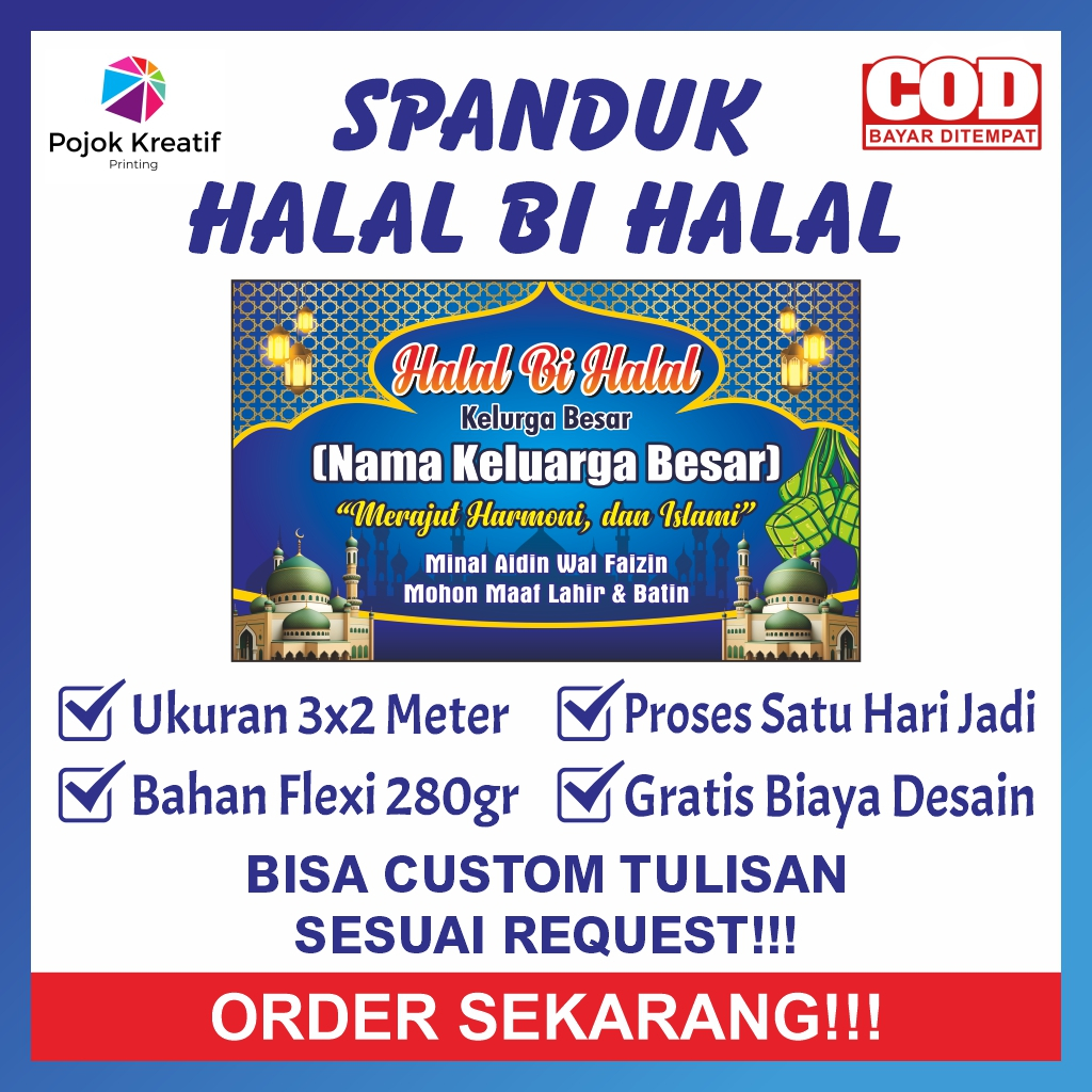 SPANDUK BANNER ACARA HALAL BI HALAL 3x2 Meter CUSTOM REQUEST GRATIS DESAIN MURAH PROSES CEPAT POJOK 