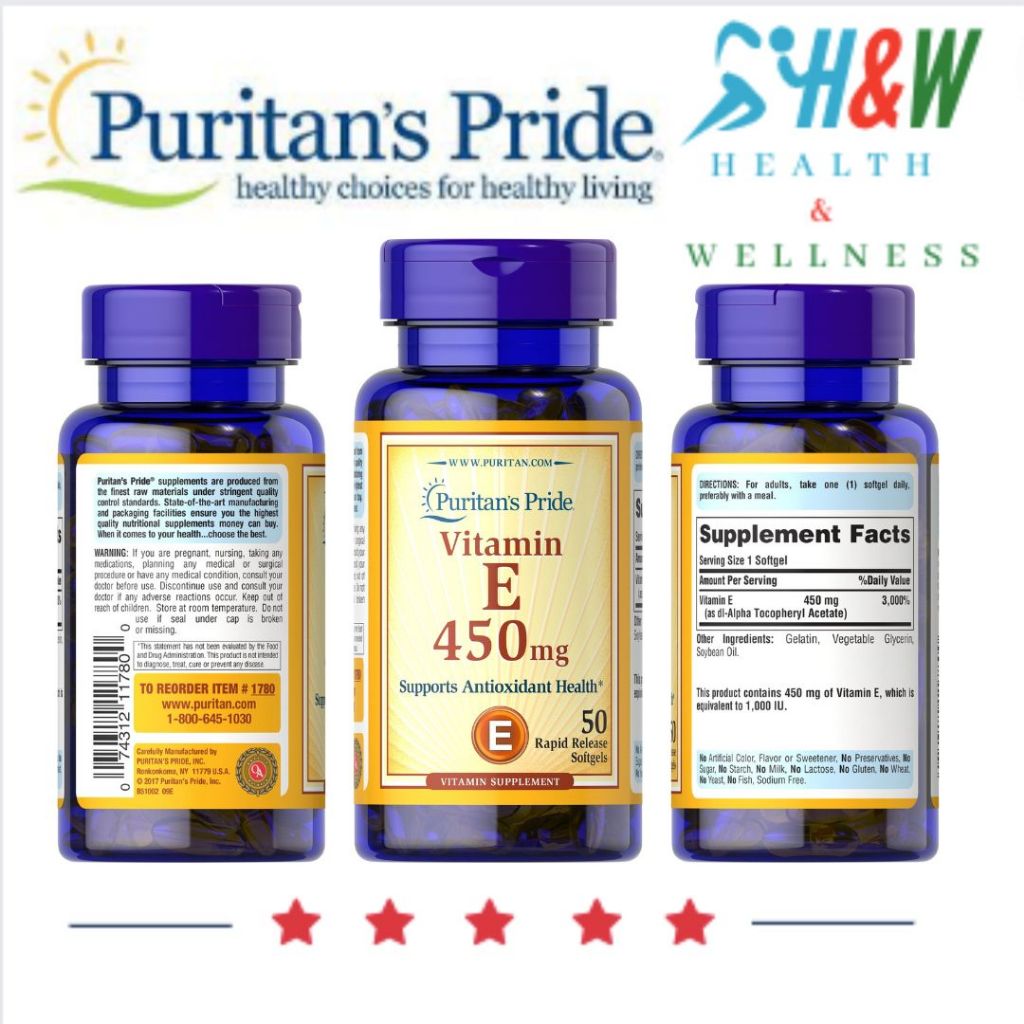 Suplemen Vitamin E 450 mg 1000 iu Puritan isi 50 softgels