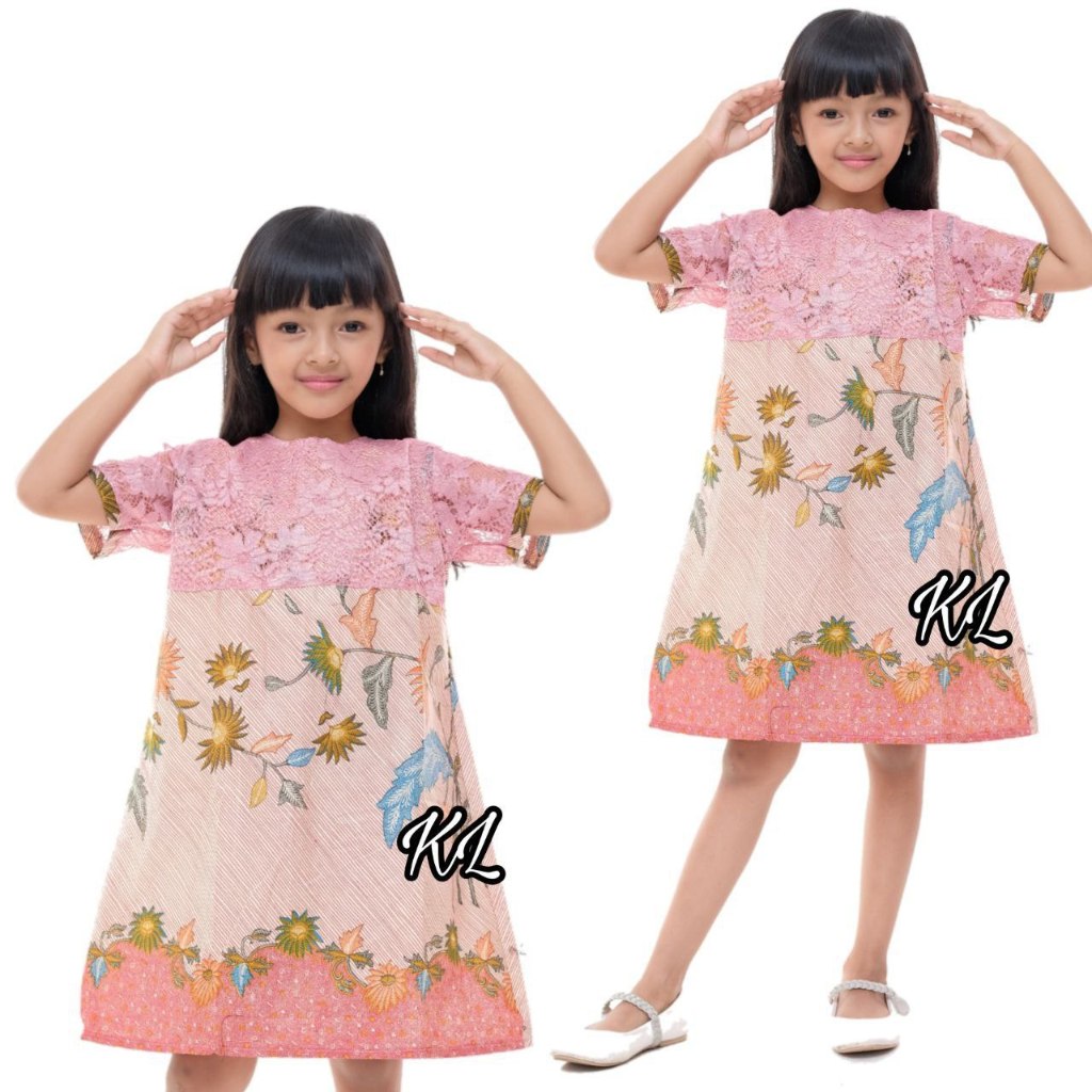 Fairyrozi Batik Modern Sarimbit Keluarga Silvia Pink Kombinasi Dress Wanita & Anak Bahan Premium