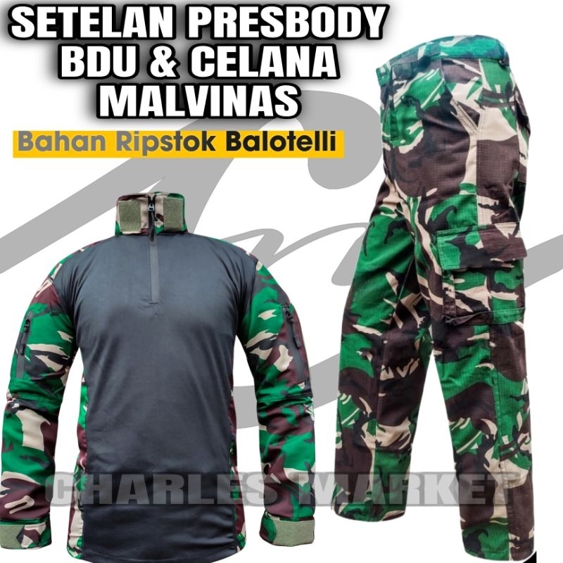 SETELAN PRESSBODY MALVINAS - SETELAN BDU MALVINAS HITAM - SERAGAM MALVINAS BDU