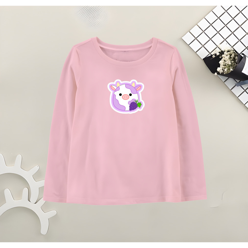kaos anak lengan panjang cow anggur  1-12 tahun cotton variasi warna pink hitam abu navy murah berku