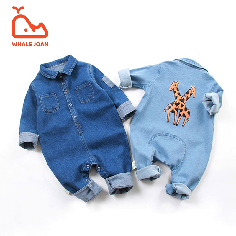 Jumper Baju Bayi Soft Denim Lengan Panjang Jumpsuit Bayi Laki Laki Perempuan
