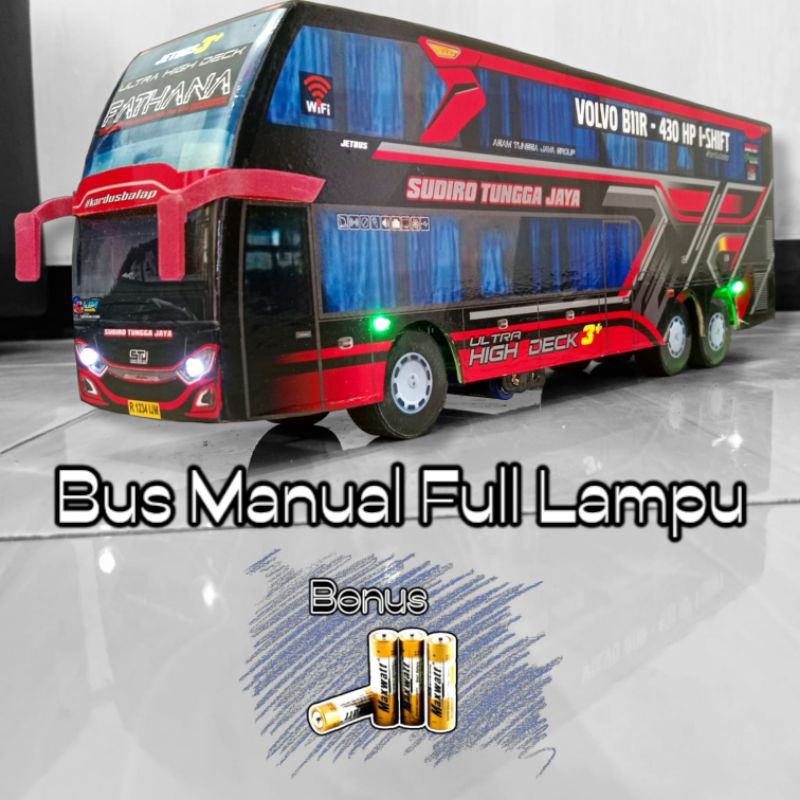 mainan miniatur bus sudiro tunggal jaya full lampu dan telolet