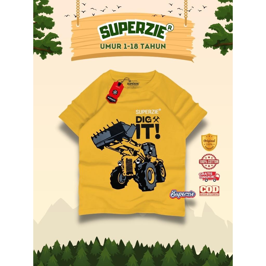 Kaos Atasan Anak Tanggung Exavator Kuning Size 9-13 tahun