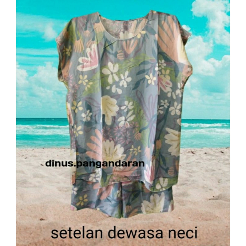 Setelan Dewasa Baju Dewasa Salur Songket Gajah Celana Pendek Murah Pantai Pangandaran
