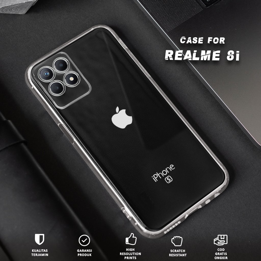 CASE REALME 8i - CASING REALME 8i Motif APL - Softcase Premium Fourside - Bening Transparant - Silik