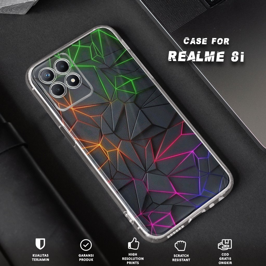 CASE REALME 8i - CASING REALME 8i Motif ABSTRAK 2 - Softcase Premium Fourside - Bening Transparant -
