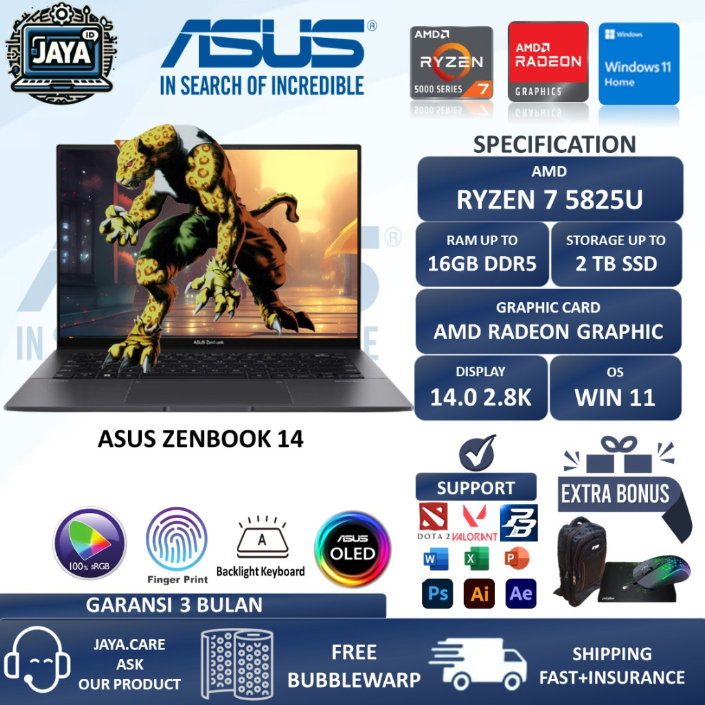 Laptop Gaming Asus Zenbook 14 UM3402YA AMD Ryzen 7 5825U 16GB 2TB 14.0 2.8K OLED FP BL NP BLACK