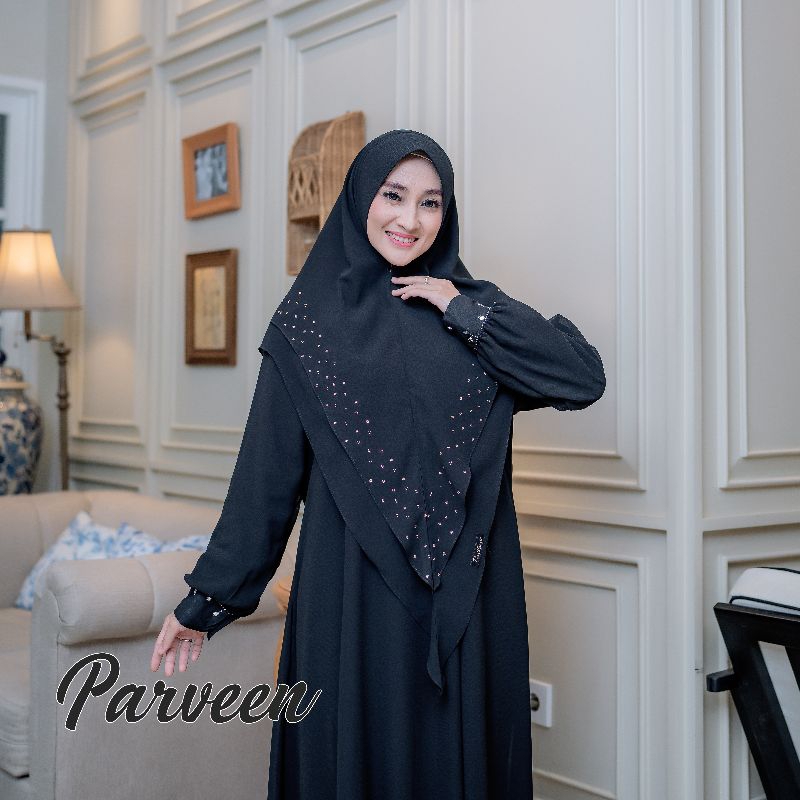 Khimar Parveen P54 Swarovski - Ceruty 2 Layer Pet Antem Premium Kerudung Jilbab