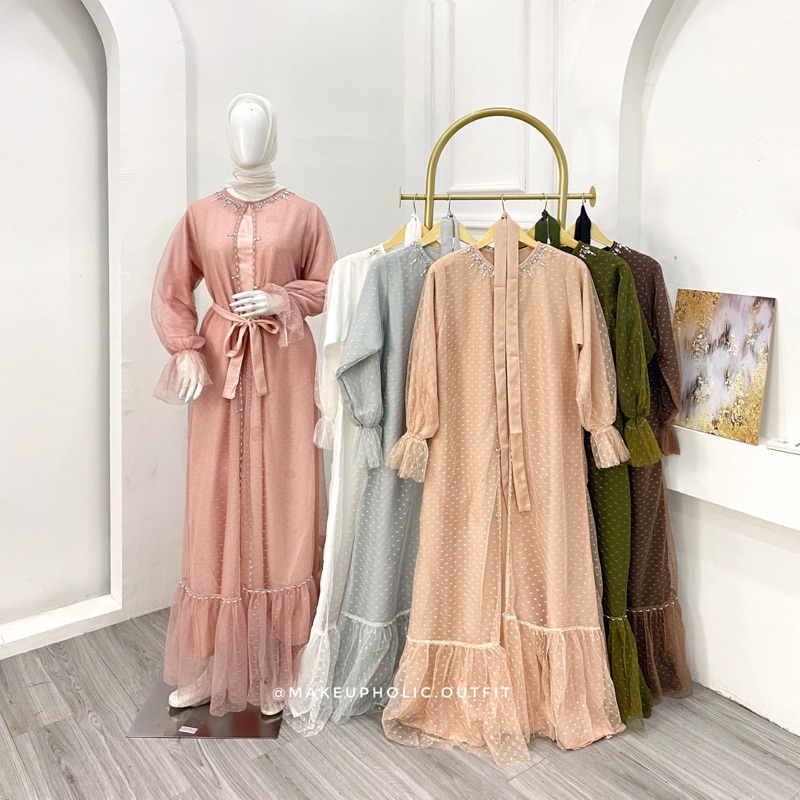 Dress pesta kondangan Gamis payet tile polkadot