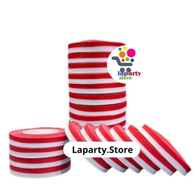 

( 1 SLOT isi 10 roll ) Pita Satin Merah Putih 0,5 Inch / Pita Merah Putih 1,27Cm