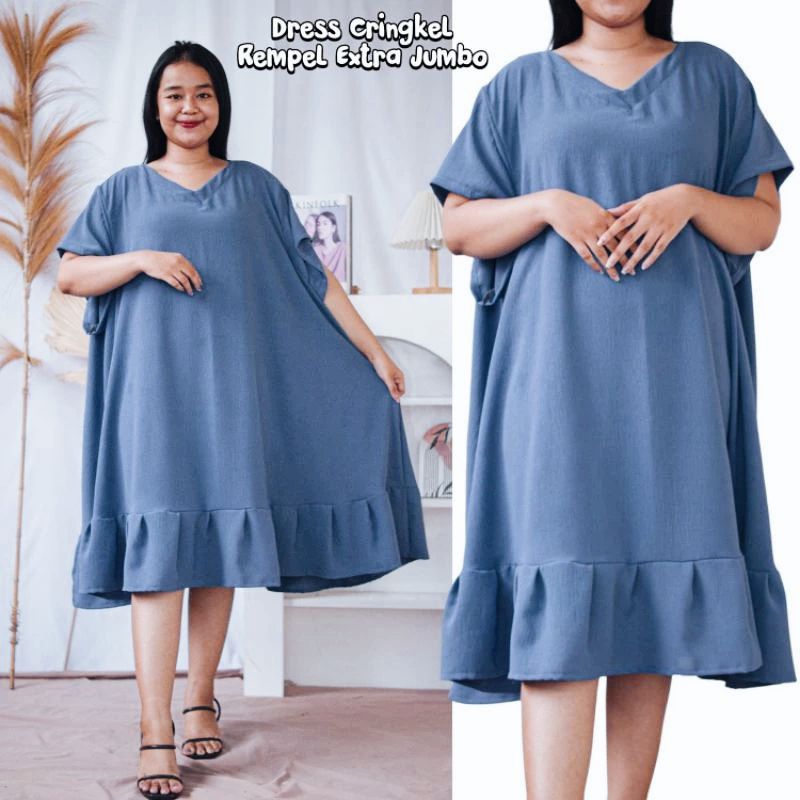 Dress Jumbo Bahan Crinkle Airplow Dres Tunik Rempel Bawah