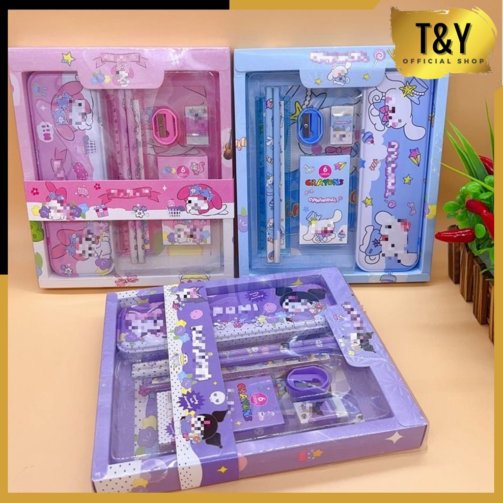 

T&Y Paket Alat Tulis Set 7 in 1 Karakter Kartun Alat Tulis Set Stationery 7in1 Anak Sekolah Penghapus Pengaris Kotak Pensil Penggaris Crayon
