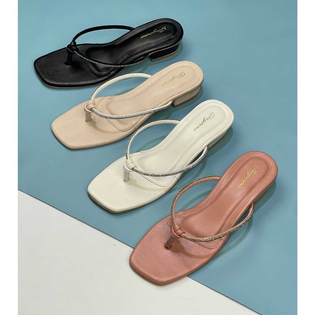 Giogirno Sendal Wanita Model Heels Jepit 3cm Variasi Gliter import Jessica.