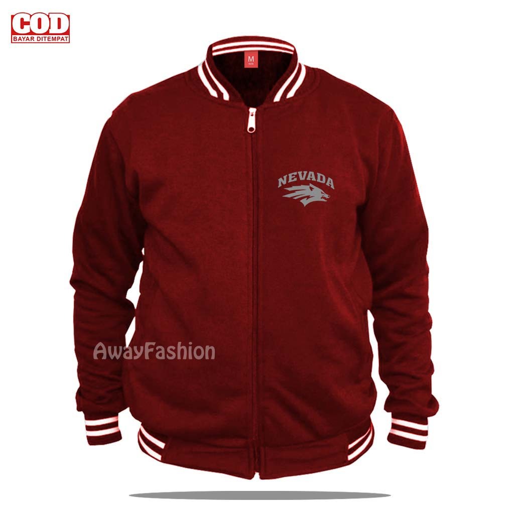BISA COD Jaket Bomber Varsity Baseball Resleting Jaket Varsity Pria / Nevada Keren | Text Silver Bas
