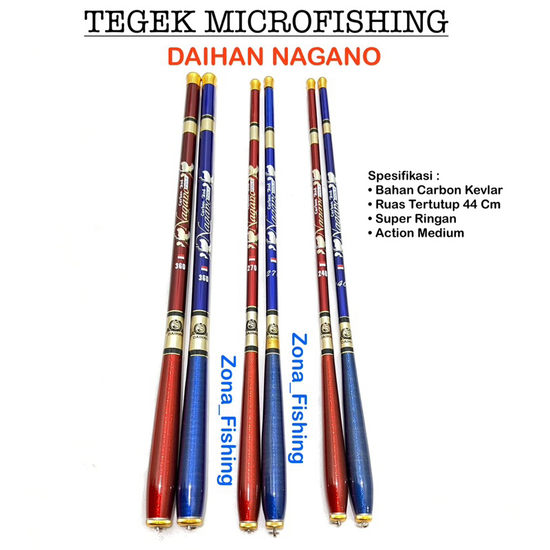 Tegek Microfishing Daihan Nagano Carbon Kevlar 240 270 360 Cm Ruas Pendek