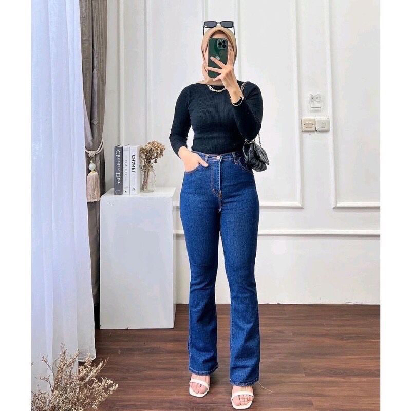 Highwaist Cutbray Wanita Jeans Melar Premium - Celana Panjang Wanita Denim Melar Cutbray
