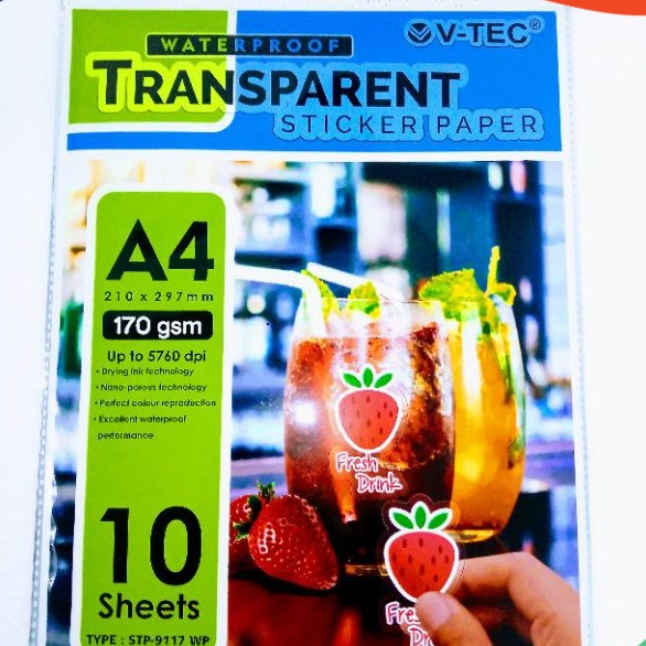 

V tec kertas sticker transparant photo paper kertas foto stiker transparan waterproof anti air A4 A3 135 160 170 gr