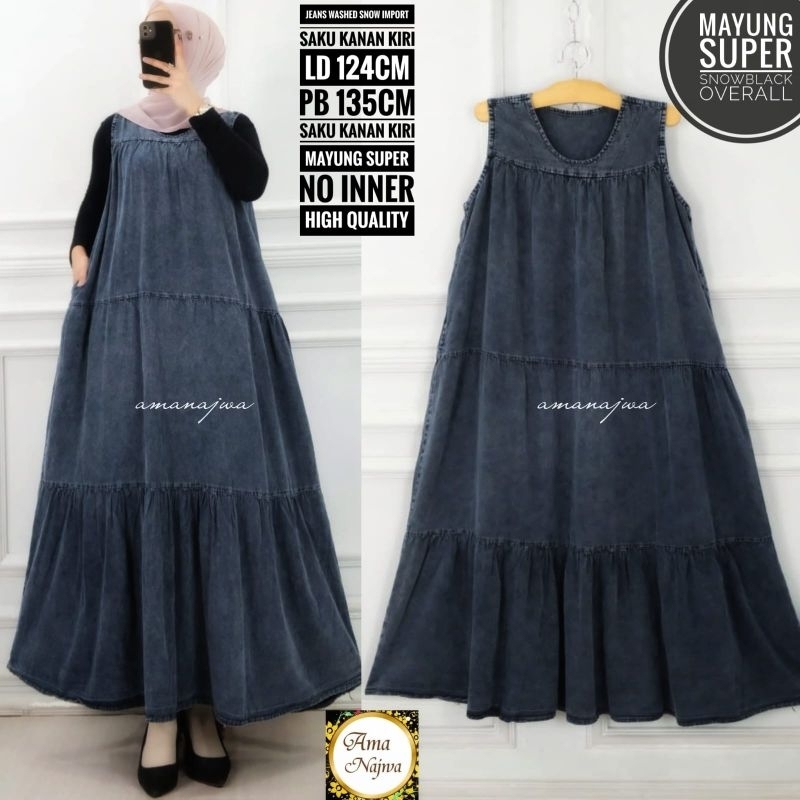 --kyi.fashion--  Mayung Super Overall wanita Motif polos bahan jeans Ld 124 (no inner) Premium